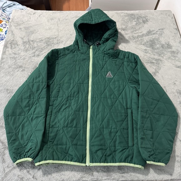 HUF Puffer Jacket Quilted With Hood‎ Mens M Green - Picture 1 of 9